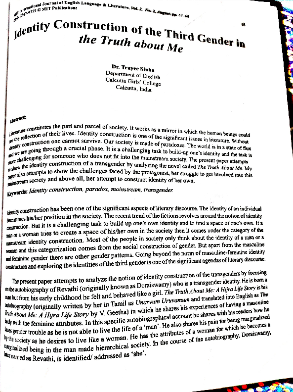 (PDF) Identity Construction of the Third Gender in The Truth About Me