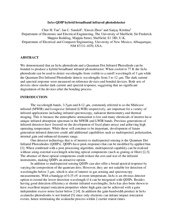 (PDF) InAs-QDIP hybrid broadband infrared photodetector