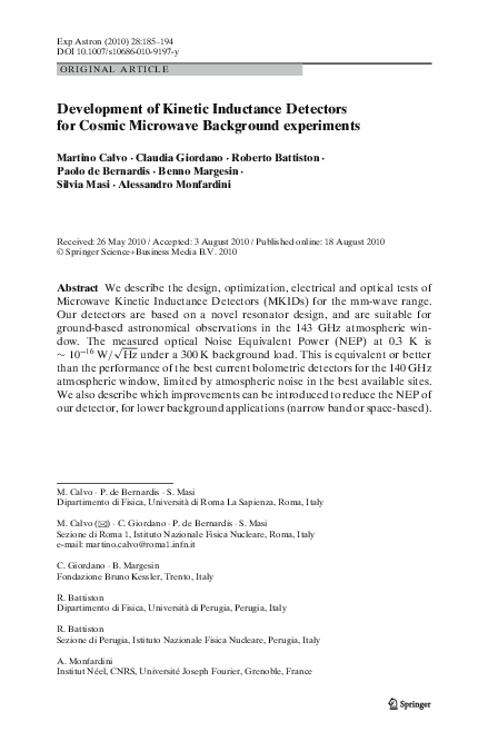 (PDF) Development of Kinetic Inductance Detectors for Cosmic Microwave ...