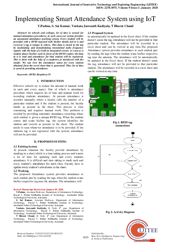 (PDF) Implementing Smart Attendance system using IoT