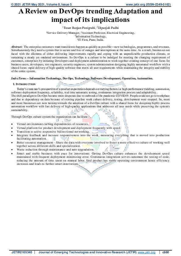 (PDF) A Review on DevOps trending Adaptation and impact of its implications