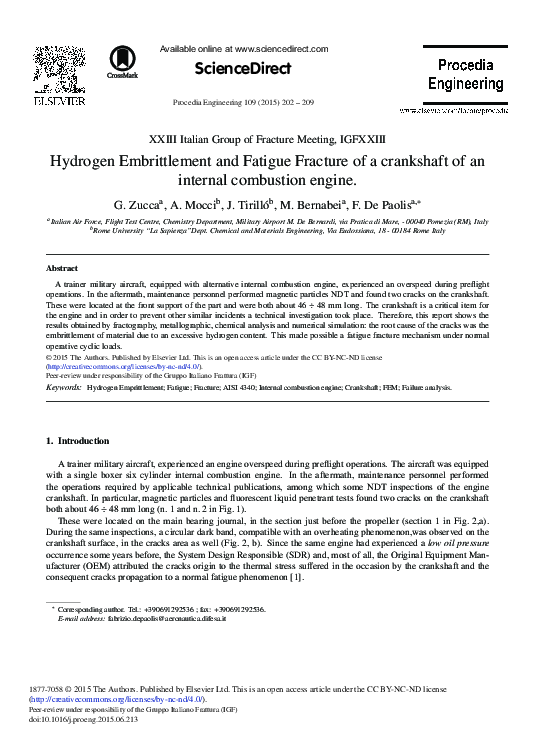 (PDF) Hydrogen Embrittlement and Fatigue Fracture of a Crankshaft of an ...