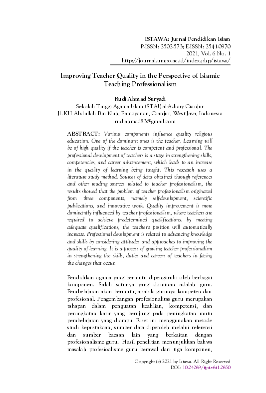(PDF) Improving Teacher Quality in the Perspective of Islamic Teaching ...