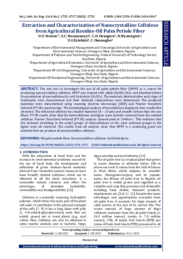 (PDF) Extraction and Characterization of Nanocrystalline Cellulose from ...