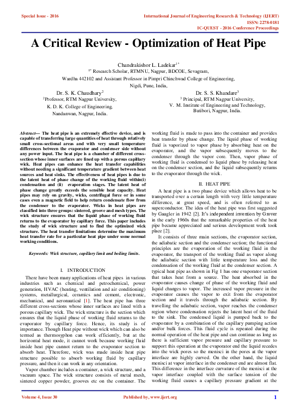 (PDF) A Critical Review - Optimization of Heat Pipe