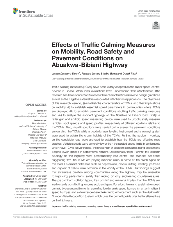(PDF) Effects of Traffic Calming Measures on Mobility, Road Safety and ...