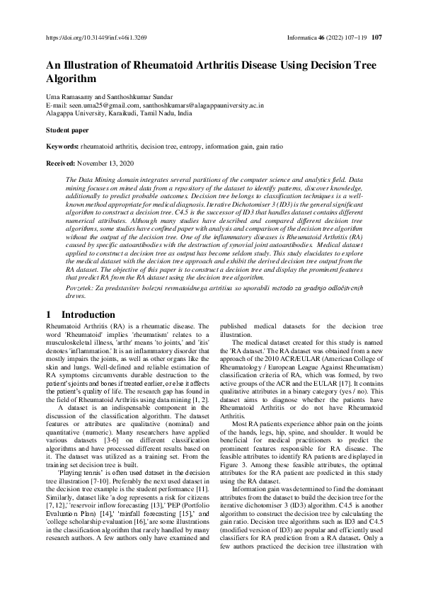(PDF) An Illustration of Rheumatoid Arthritis Disease Using Decision ...