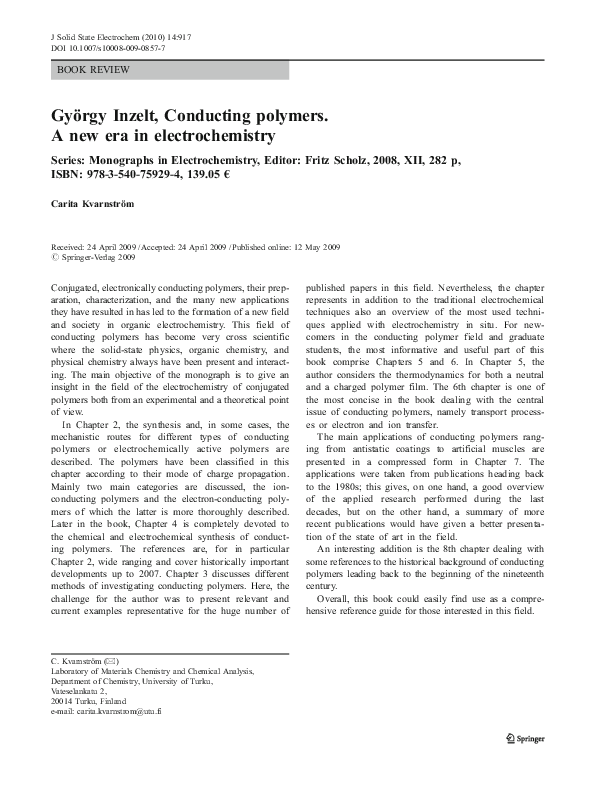 (PDF) György Inzelt, Conducting polymers. A new era in electrochemistry