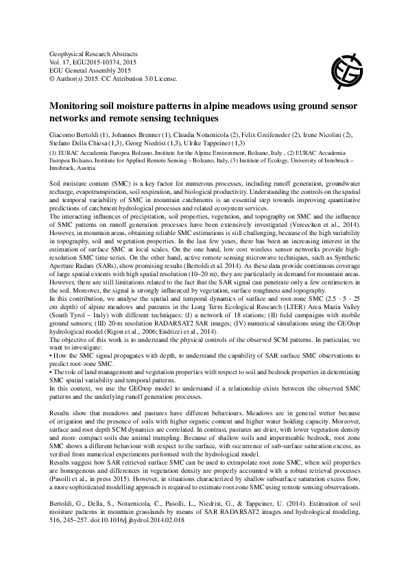 (PDF) Monitoring soil moisture patterns in alpine meadows using ground ...