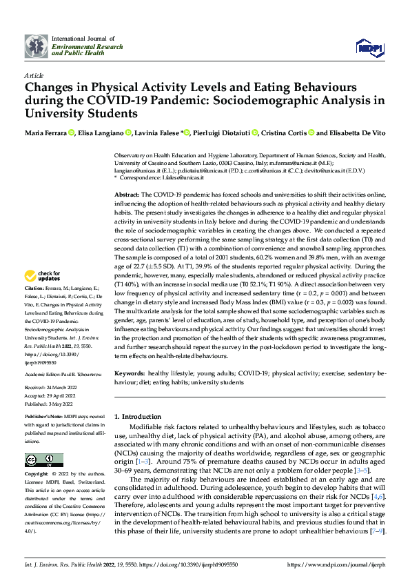 (PDF) Changes in Physical Activity Levels and Eating Behaviours during ...
