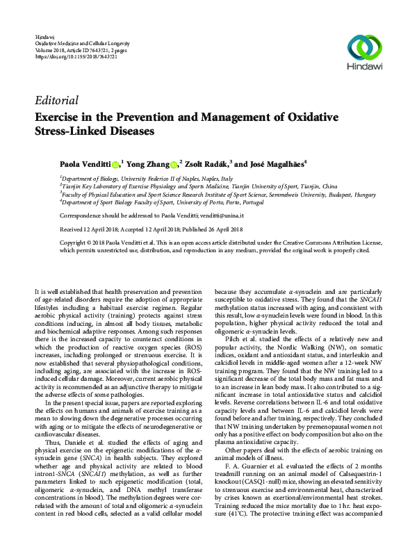 (PDF) Exercise in the Prevention and Management of Oxidative Stress ...