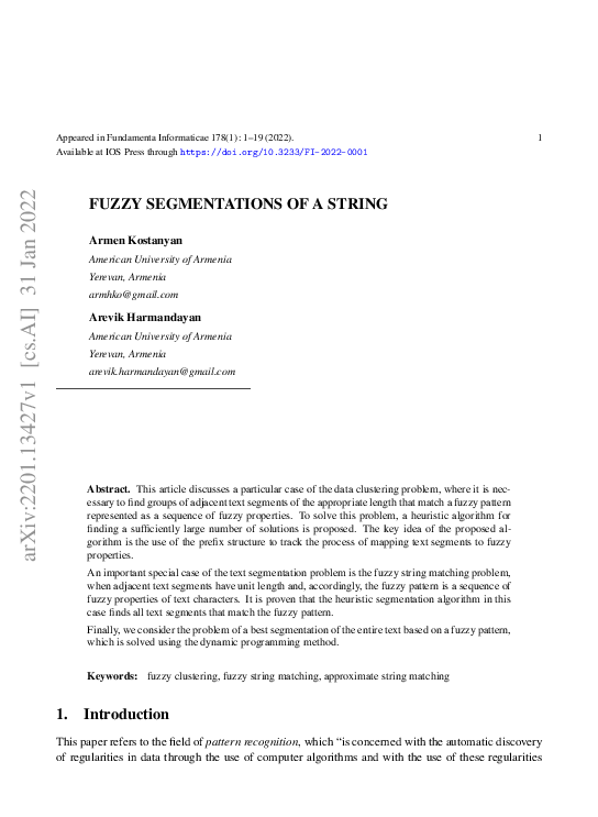 (PDF) Fuzzy Segmentations of a String