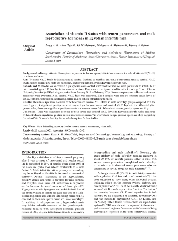 (PDF) Association of vitamin D status with semen parameters and male ...