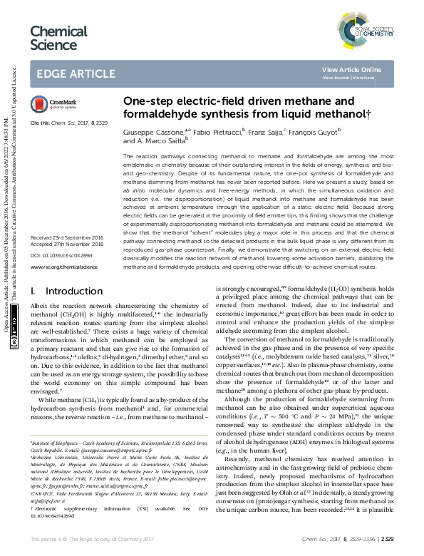 (PDF) One-step electric-field driven methane and formaldehyde synthesis ...
