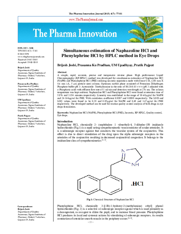 (PDF) Simultaneous estimation of Naphazoline HCl and Phenylephrine HCl ...