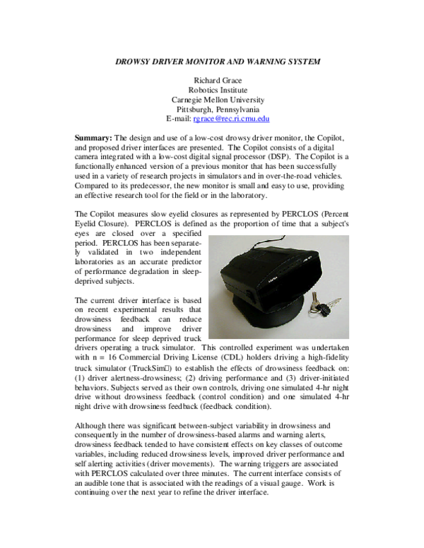 (PDF) Drowsy Driver Monitor and Warning System