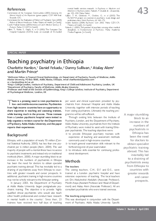 (PDF) Teaching psychiatry in Ethiopia Atalay Alem Academia.edu