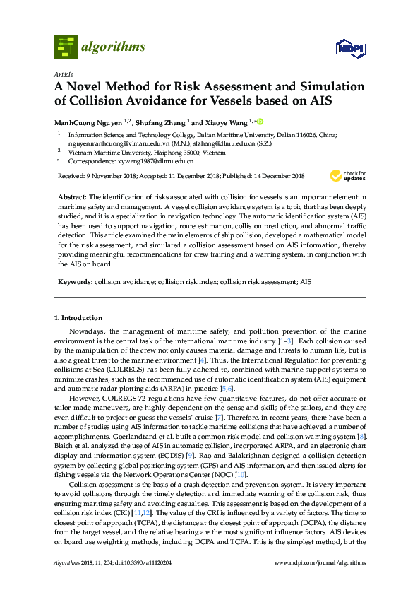 (PDF) A Novel Method for Risk Assessment and Simulation of Collision ...