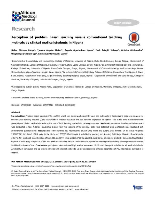 (PDF) Perception of problem based learning versus conventional teaching ...