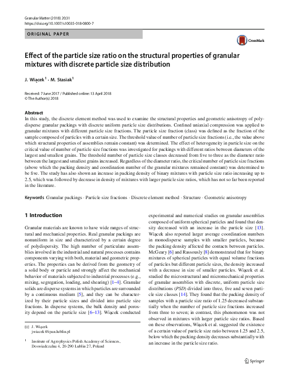 (PDF) Effect of the particle size ratio on the structural properties of ...