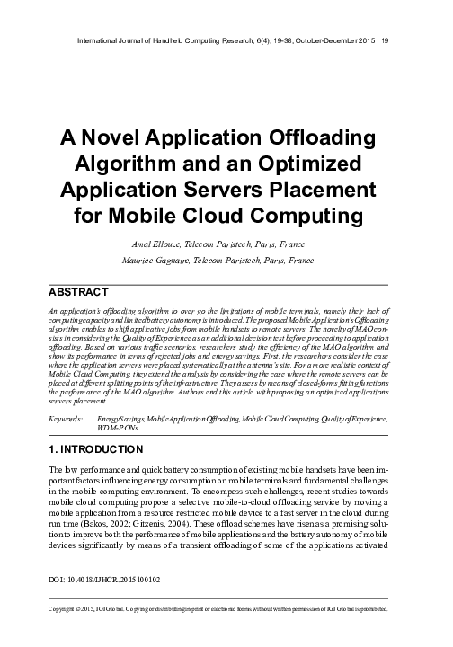 (PDF) A Novel Application Offloading Algorithm and an Optimized ...