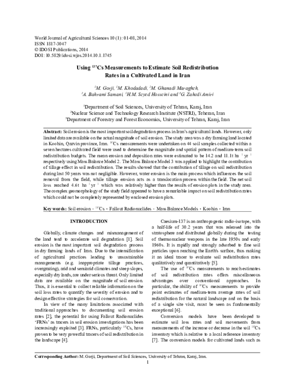 (PDF) Using Cs Measurements to Estimate Soil Redistribution