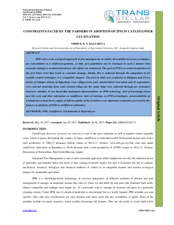 (PDF) Constraints Faced by the Farmers in Adoption of Ipm in ...