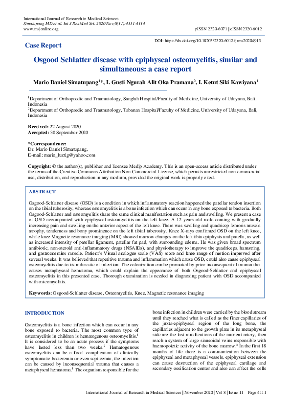 (PDF) Osgood Schlatter disease with epiphyseal osteomyelitis, similar