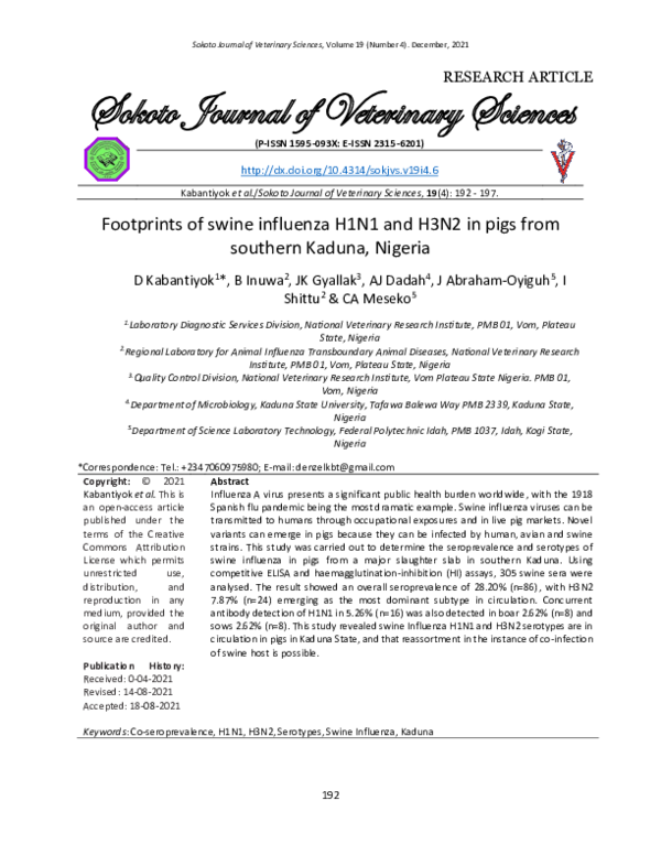 (PDF) Footprints of swine influenza H1N1 and H3N2 in pigs from southern ...