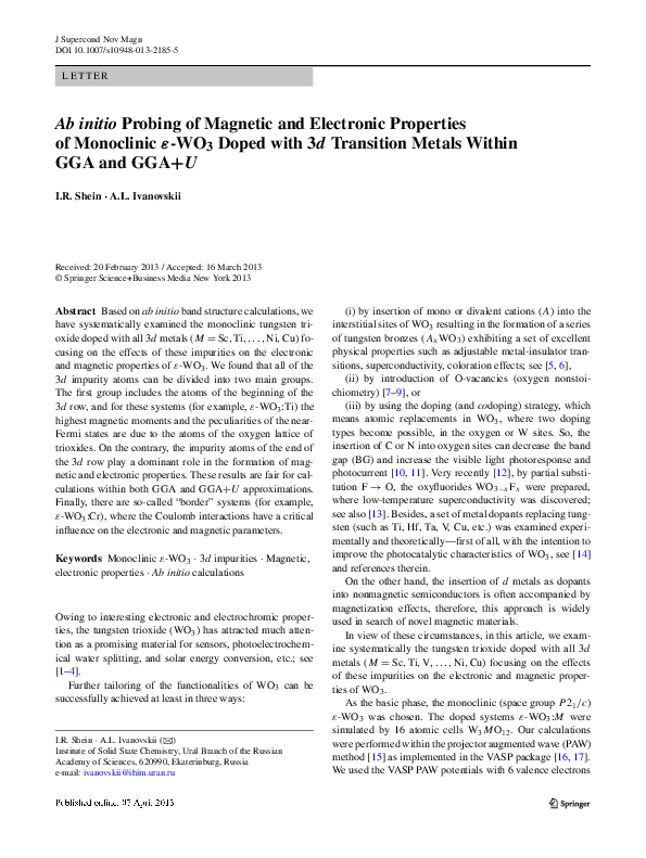 (PDF) Ab initio Probing of Magnetic and Electronic Properties of ...