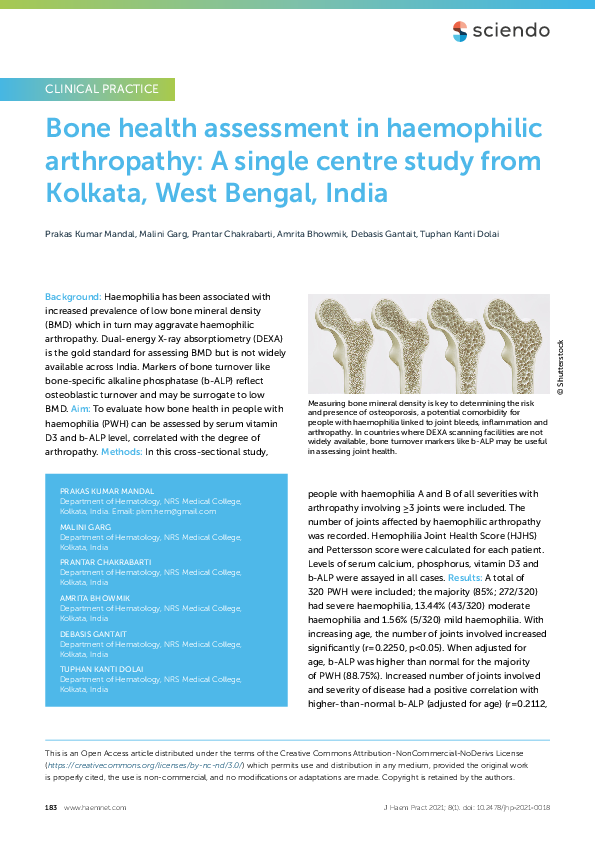 (PDF) Bone health assessment in haemophilic arthropathy: A single ...