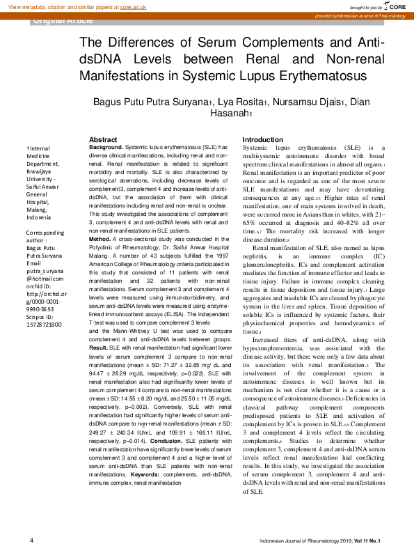 (PDF) The Differences in Serum Complements and Anti-dsDNA Levels ...