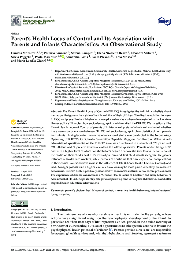 (PDF) Parent’s Health Locus of Control and Its Association with Parents ...