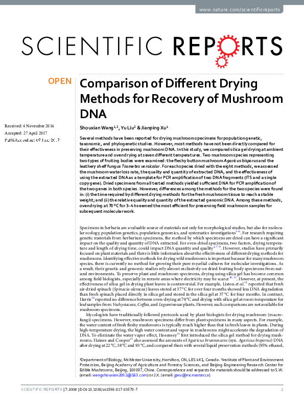 (PDF) Comparison of Different Drying Methods for Recovery of Mushroom DNA