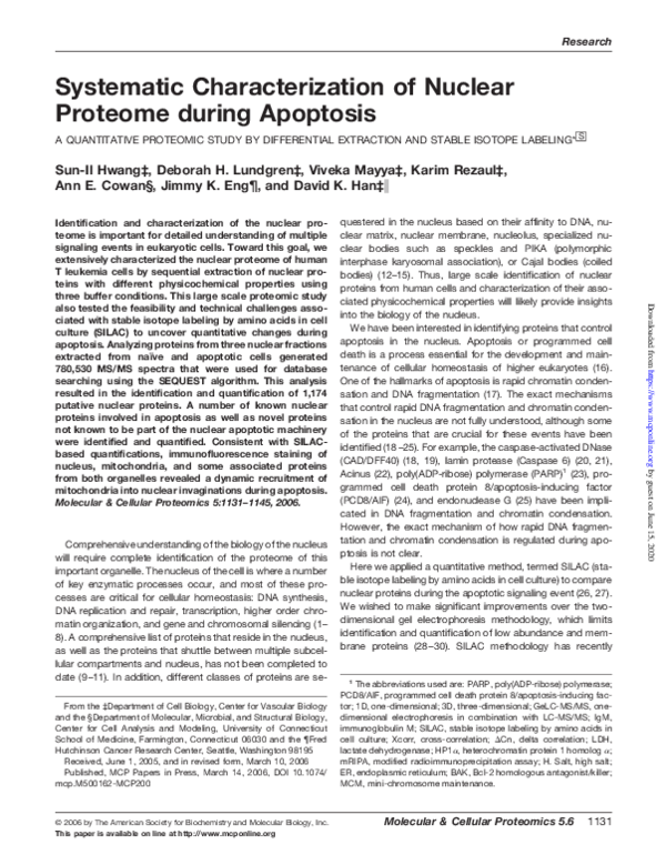 (PDF) Systematic Characterization of Nuclear Proteome during Apoptosis