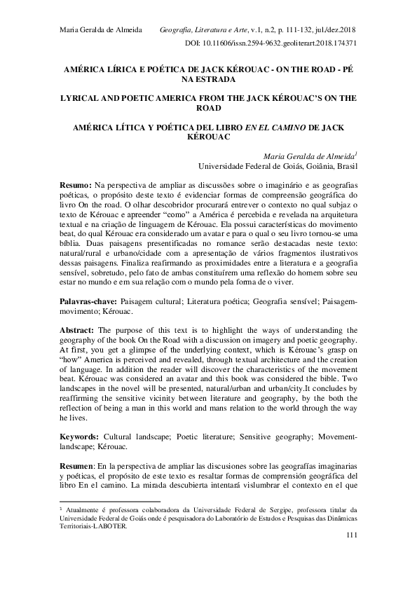 (PDF) América lírica e poética de Jack Kérouac On the Road Pé na