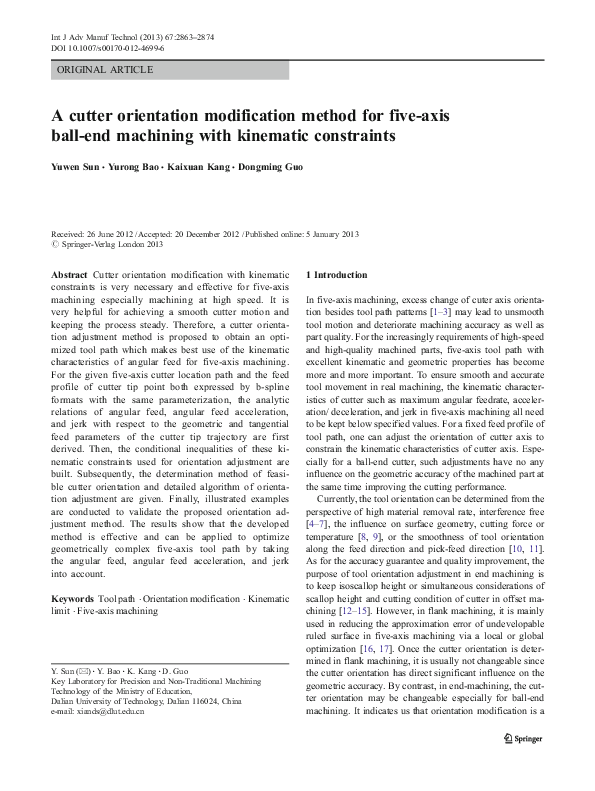 (PDF) A cutter orientation modification method for five-axis ball-end ...