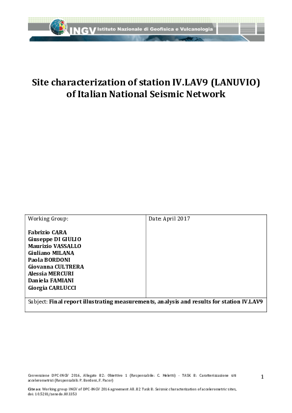 (PDF) Site Characterization Of Station Iv.Lav9 (Lanuvio) Of Italian ...
