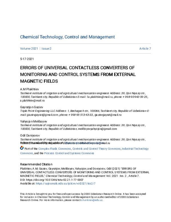 (PDF) Errors of Universal Contactless Converters of Monitoring and ...