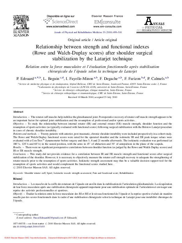 (PDF) Relationship between strength and functional indexes (Rowe and ...