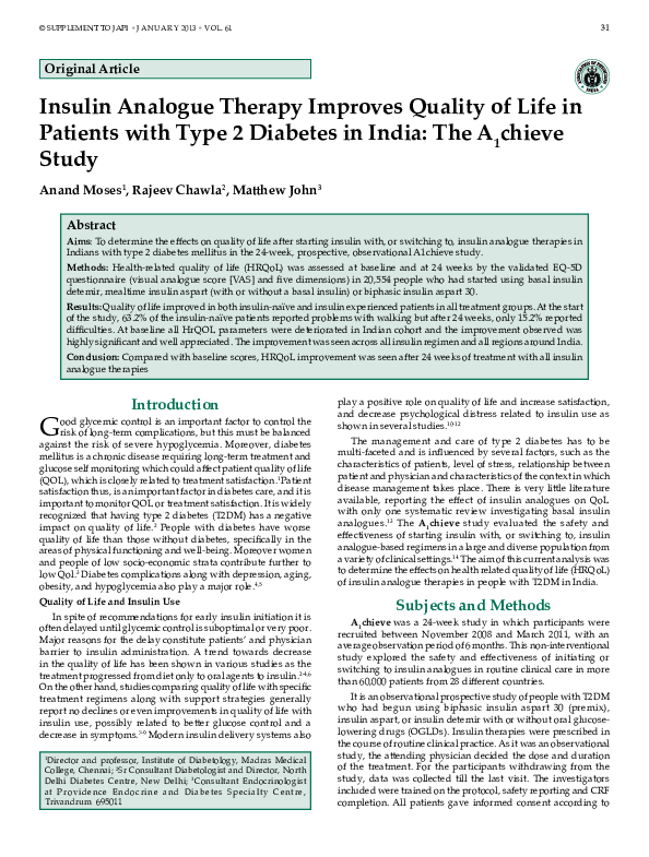 (PDF) Insulin analogue therapy improves quality of life in patients ...