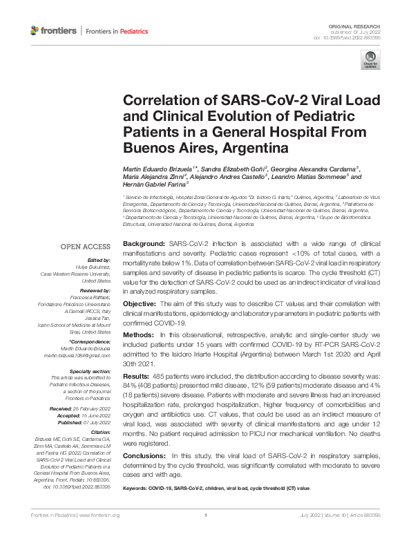 (PDF) Correlation of SARS-CoV-2 Viral Load and Clinical Evolution of ...