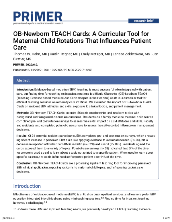(PDF) OBNewborn TEACH Cards A Curricular Tool for MaternalChild