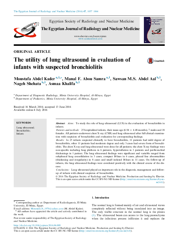 (PDF) The utility of lung ultrasound in evaluation of infants with ...