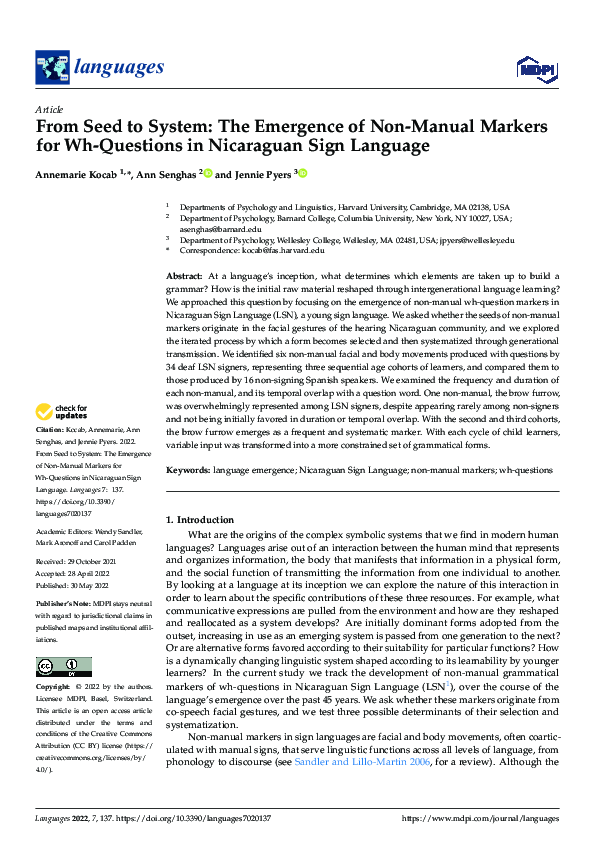 From Seed to System: The Emergence of Non-Manual Markers for Wh ...