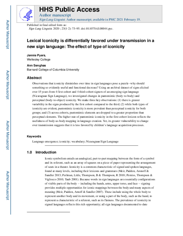 (PDF) Lexical iconicity is differentially favored under transmission in ...