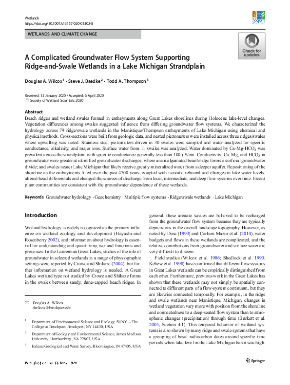 (PDF) A Complicated Groundwater Flow System Supporting Ridge-and-Swale ...