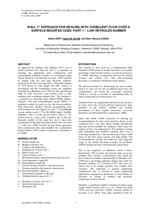 (PDF) Wall y+ approach for dealing with turbulent flows over a wall ...