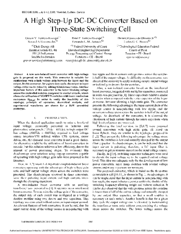 (PDF) A High Step-Up DC-DC Converter Based on Three-State Switching Cell