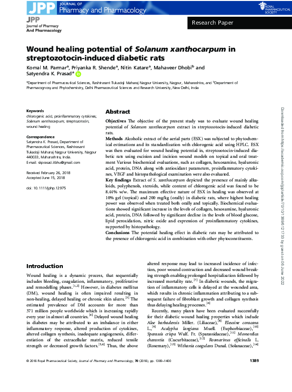 (PDF) Wound healing potential of Solanum xanthocarpum in streptozotocin ...